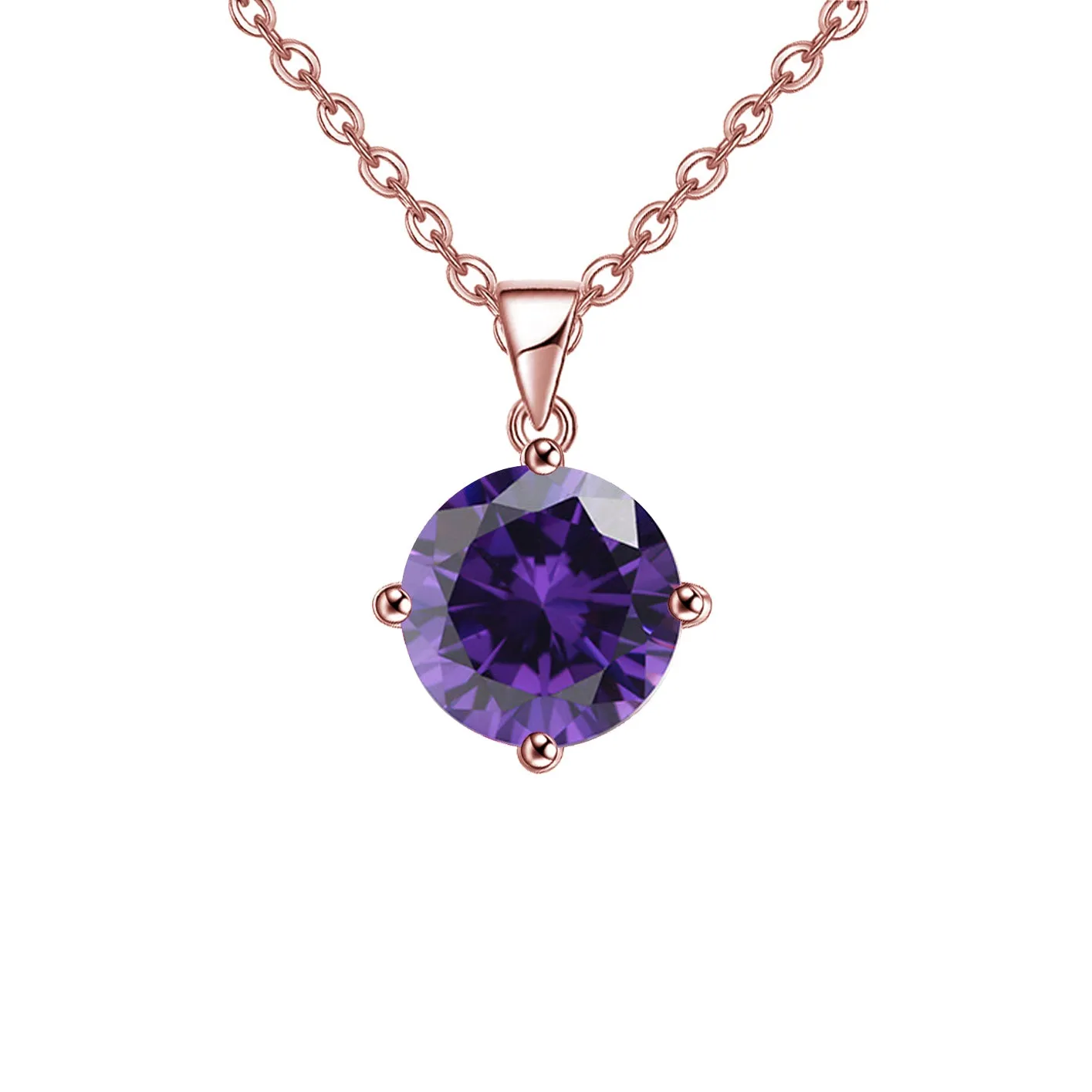 18K Rose Gold 1/2 Carat Created Amethyst Round Stud Necklace Plated 18 inch