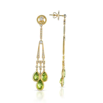 18K Rose Gold Peridot And Diamond Chandelier Earrings