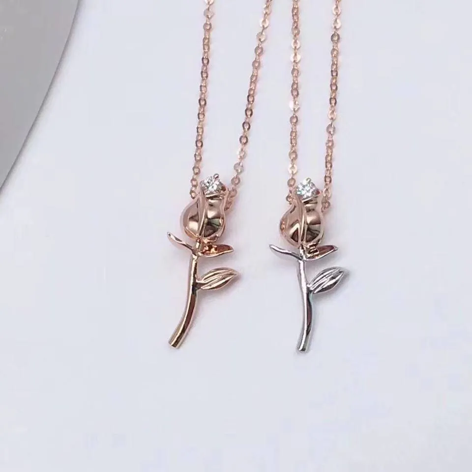 18k Royal Solid Rose Gold Rose Flower Love Necklace #N12