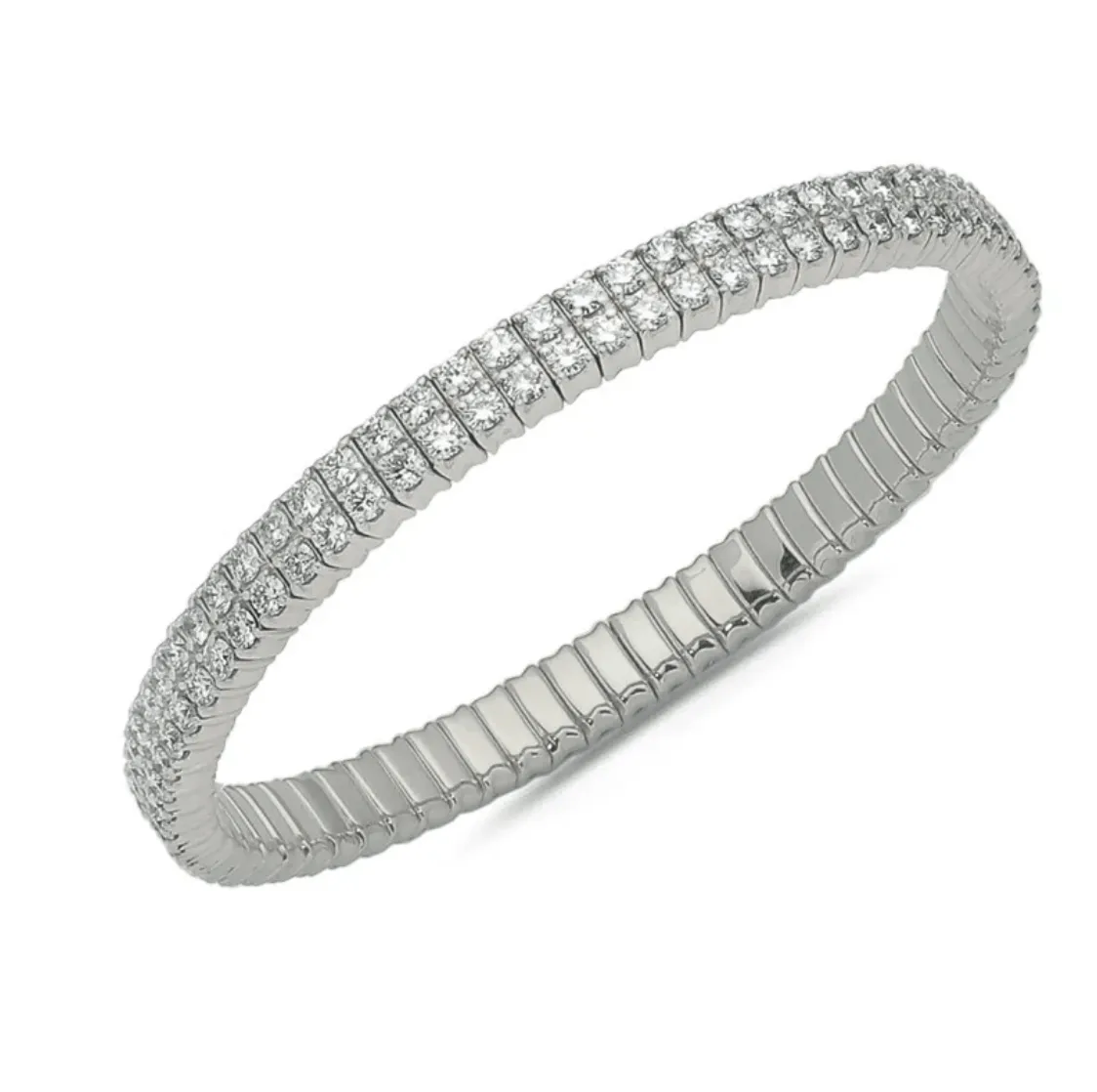 18K Stretch Round Double Diamond Tennis Bracelet, 5.54-7.5 Carats, Natural Mined Diamonds