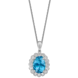 18K White Aquamarine and Natural Diamond 17 inch Necklace