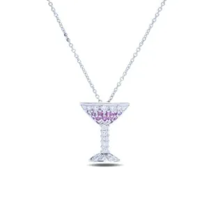 18k White Gold and Pink Sapphire Martini Glass Necklace