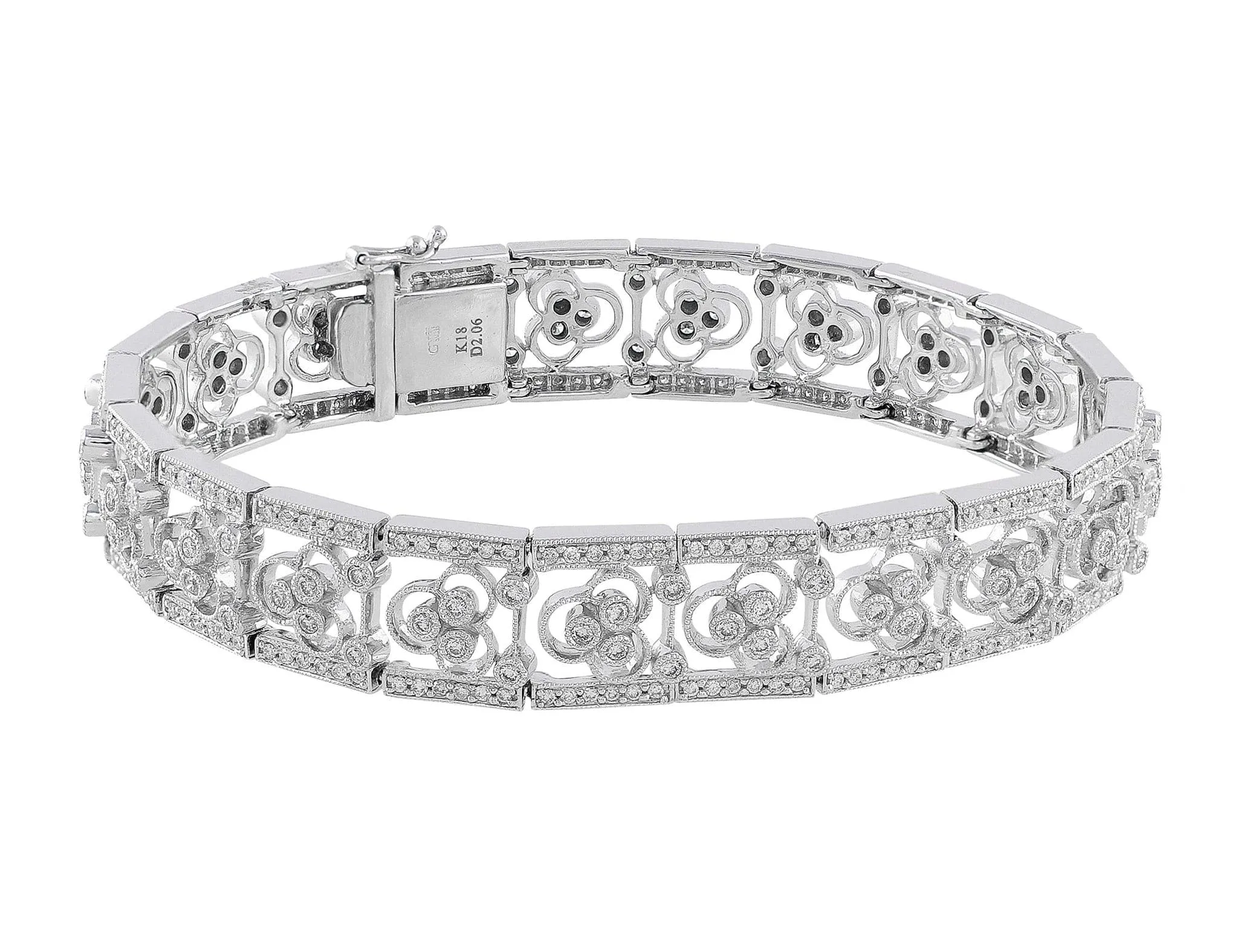 18k White Gold Filigree Pave Diamond Bracelet