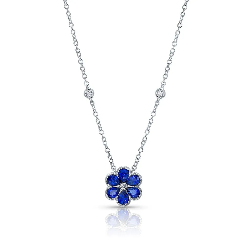 18k White Gold Sapphire Flower Necklace