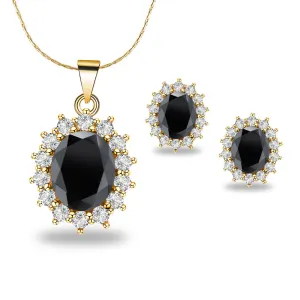 18K Yellow Gold Created Black Sapphire Round 2 Carat Oval Necklace Plated 18 inch