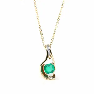 18k Yellow Gold Natural 4.23ct GIA Colombia Emerald Free From Necklace With Diamonds