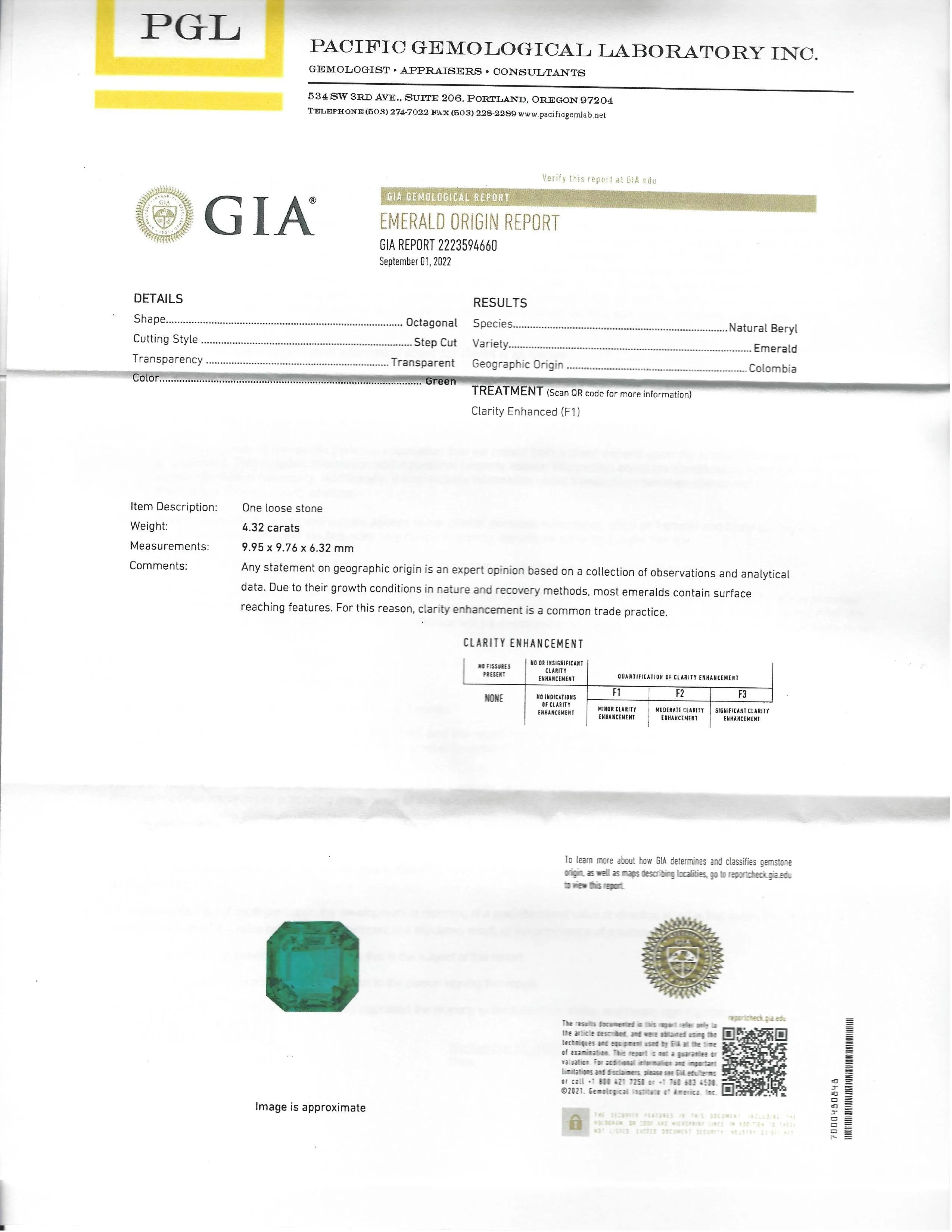 18k Yellow Gold Natural 4.23ct GIA Colombia Emerald Free From Necklace With Diamonds