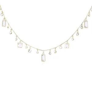 18K YELLOW GOLD WHITE TOPAZ MIXED CUT NECKLACE