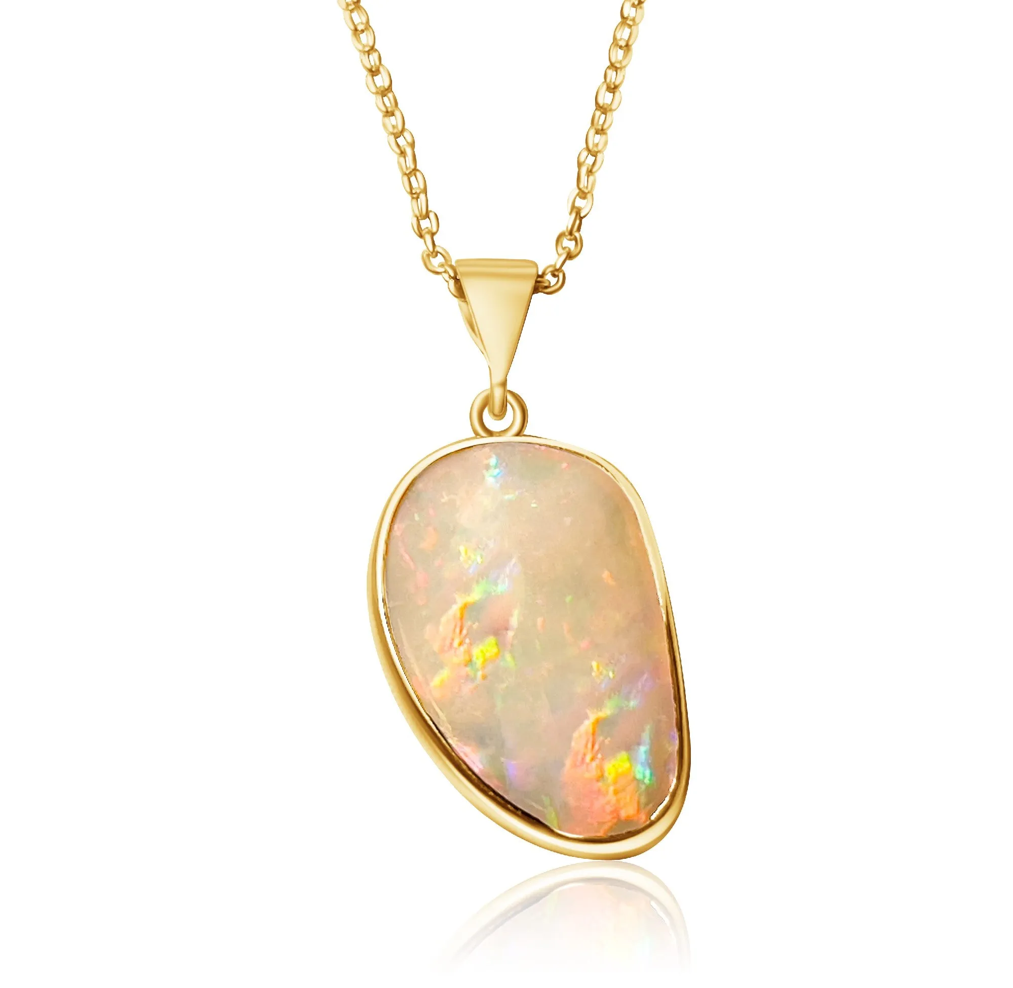 18kt Yellow Gold Freeform shape White Opal 4.88ct pendant