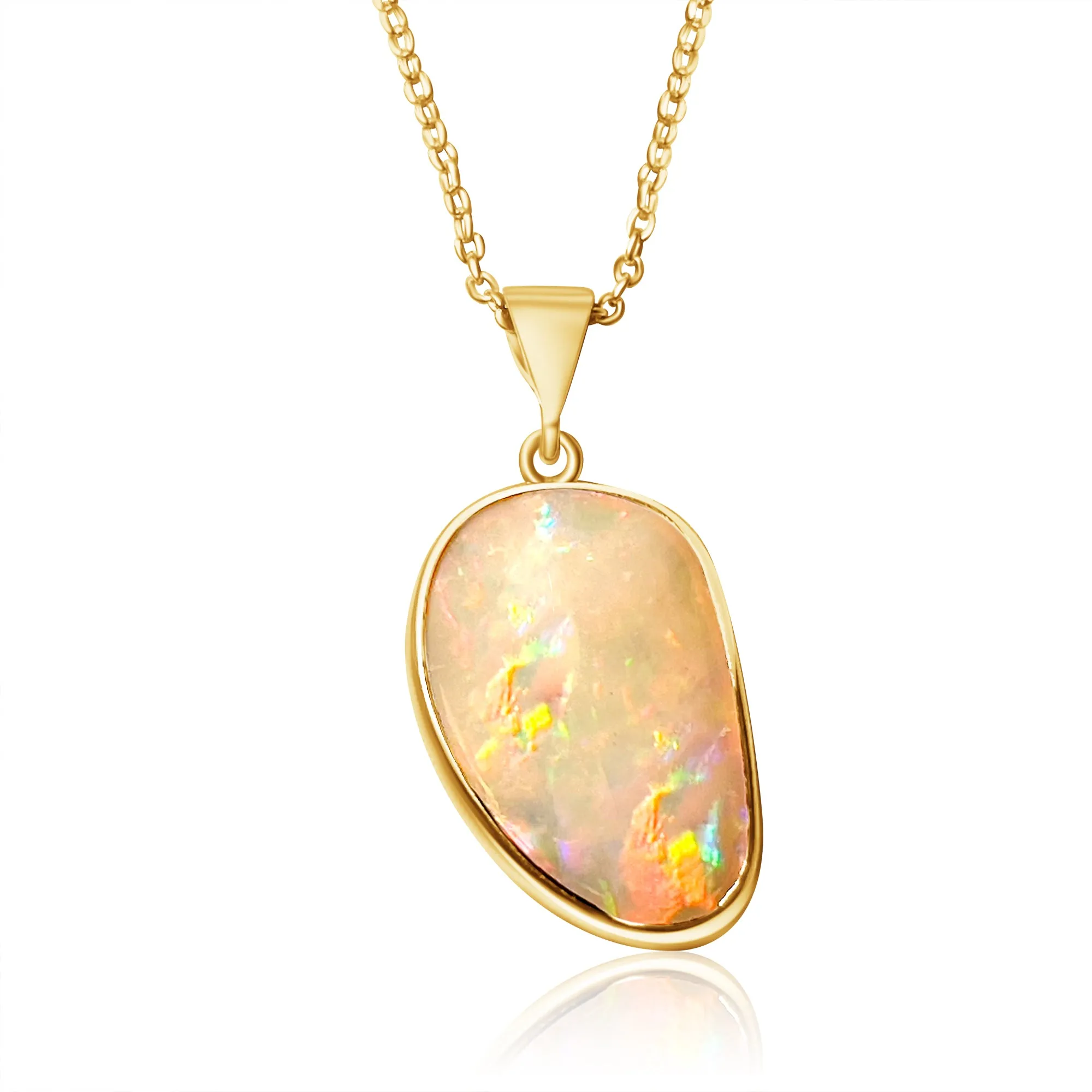 18kt Yellow Gold Freeform shape White Opal 4.88ct pendant