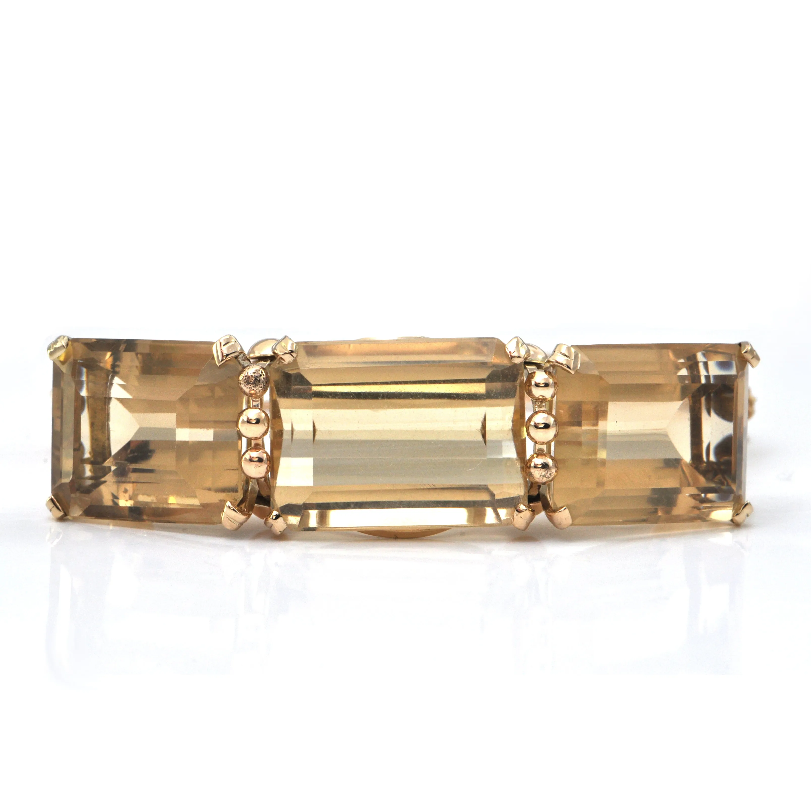 1950's 14K Yellow Gold and 76CT Citrine Hinge Bangle Bracelet