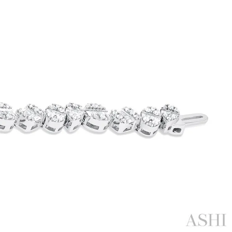 2 3/4 ctw Mixed Shape Fusion Baguette and Round Cut Diamond Bracelet in 14K White Gold