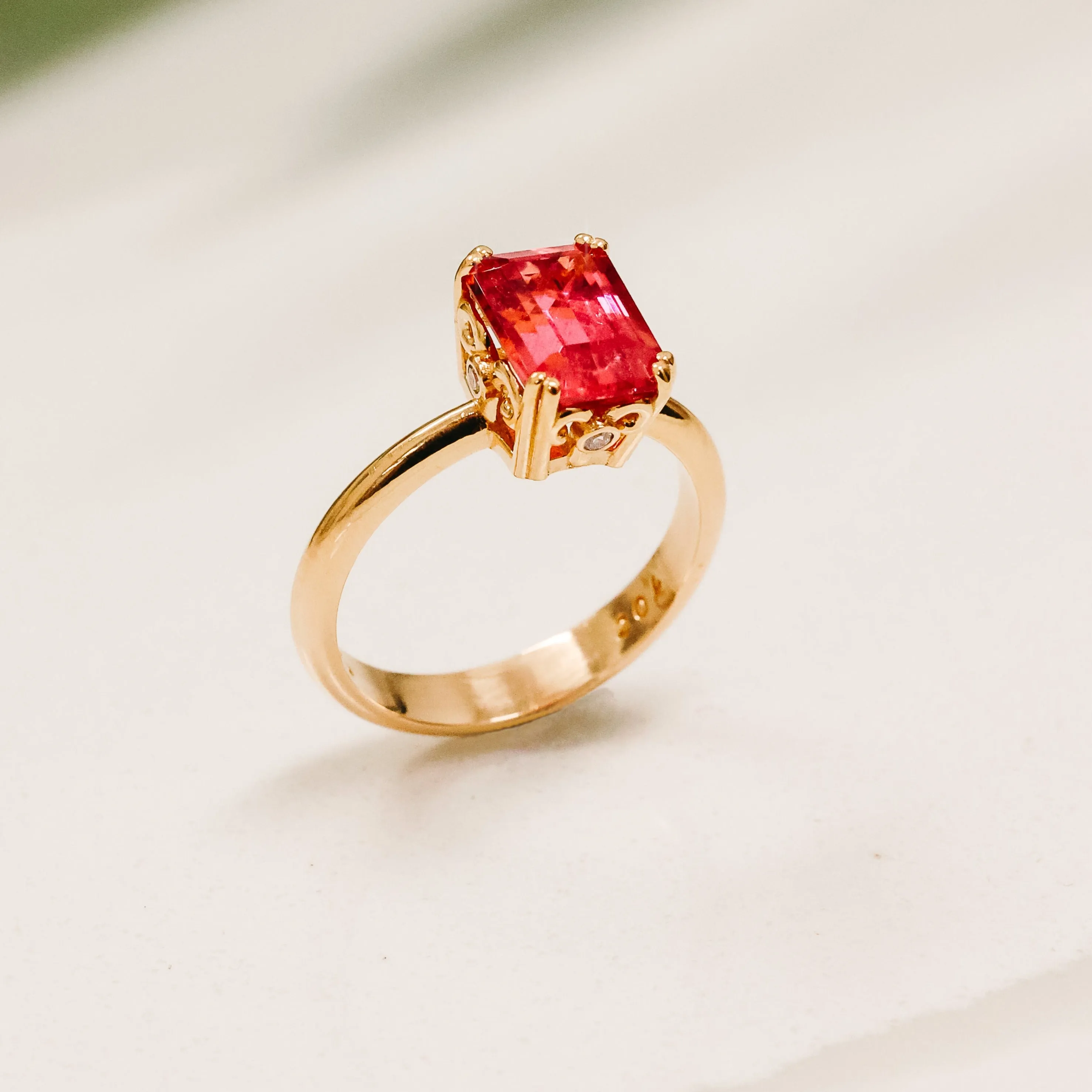 20k Rose Gold and Pink Tourmaline Ring