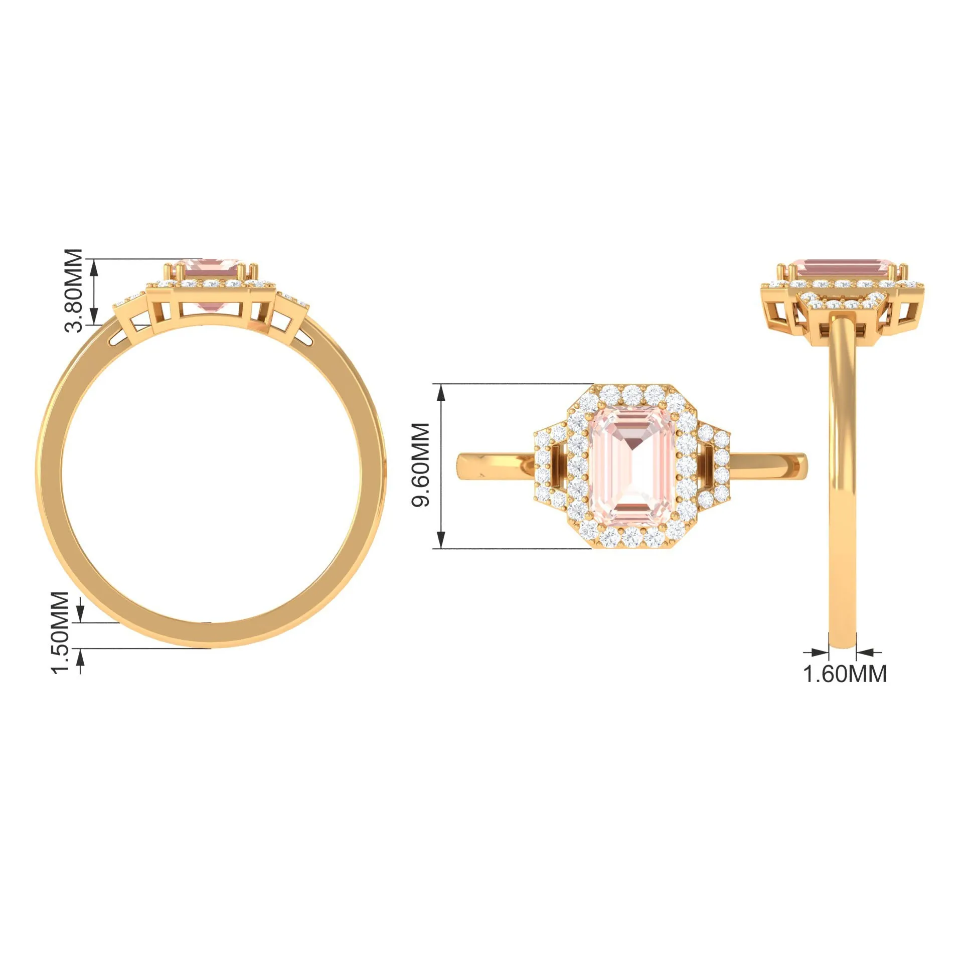 2.25 CT Emerald Cut Morganite Cocktail Engagement Ring with Diamond