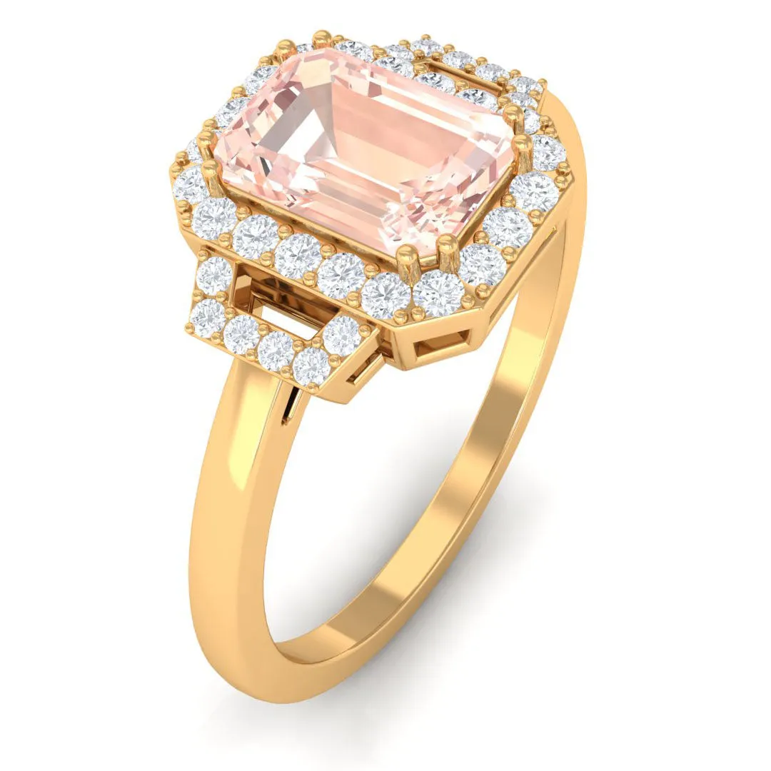 2.25 CT Emerald Cut Morganite Cocktail Engagement Ring with Diamond