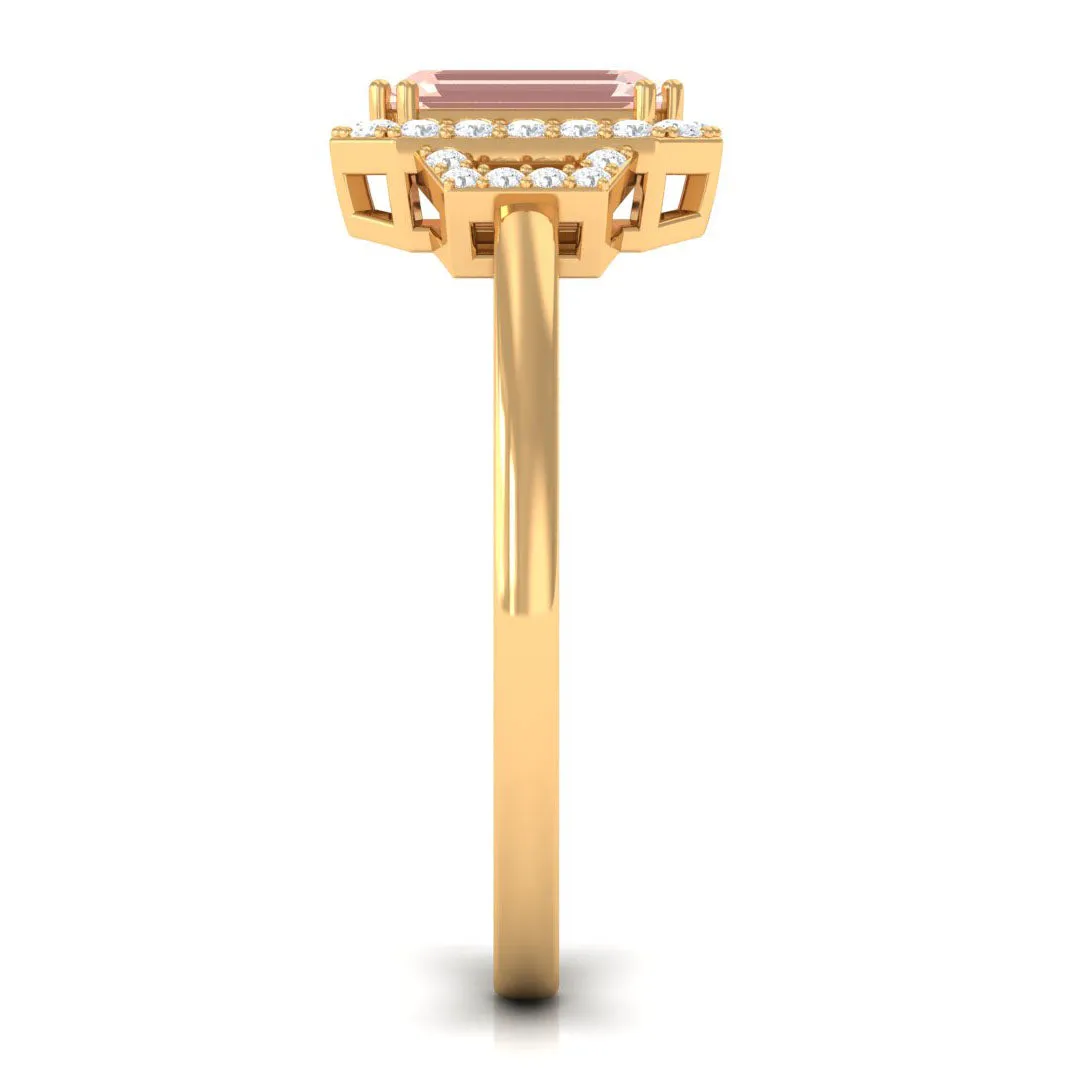 2.25 CT Emerald Cut Morganite Cocktail Engagement Ring with Diamond