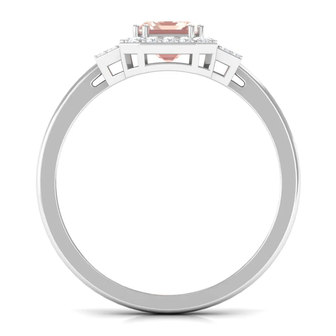 2.25 CT Emerald Cut Morganite Cocktail Engagement Ring with Diamond