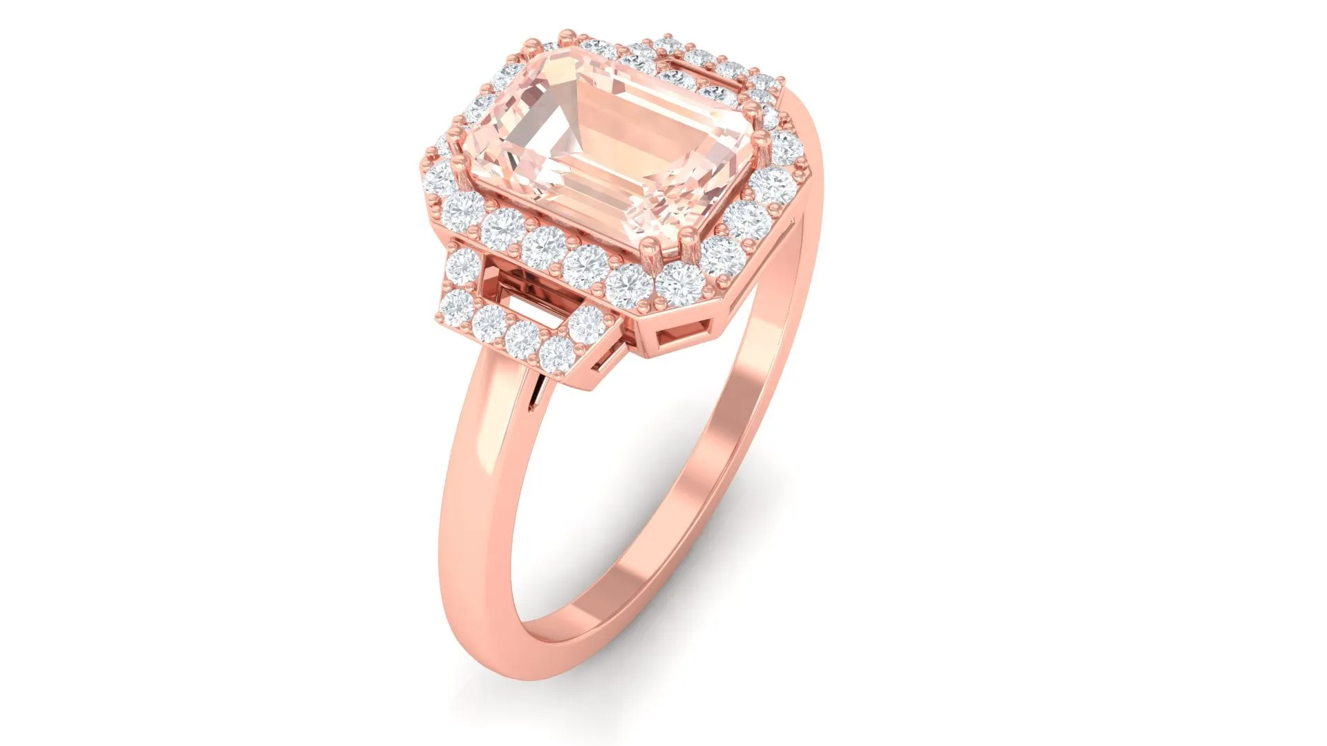 2.25 CT Emerald Cut Morganite Cocktail Engagement Ring with Diamond