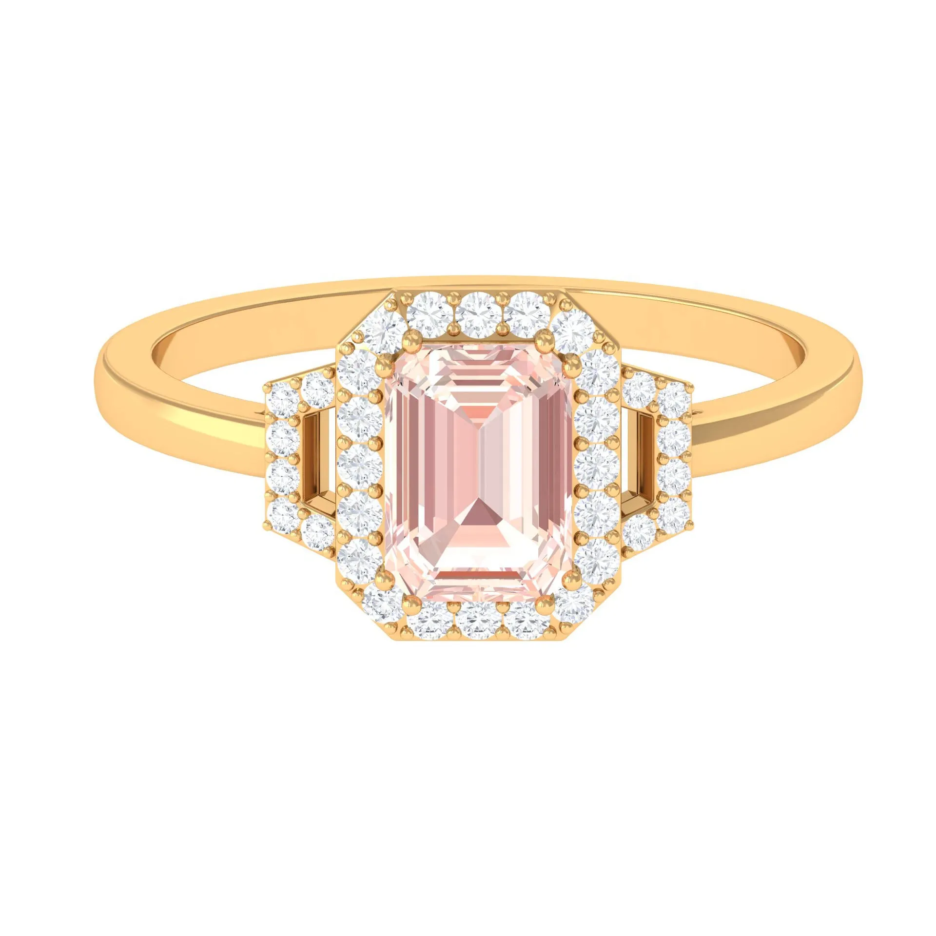 2.25 CT Emerald Cut Morganite Cocktail Engagement Ring with Diamond