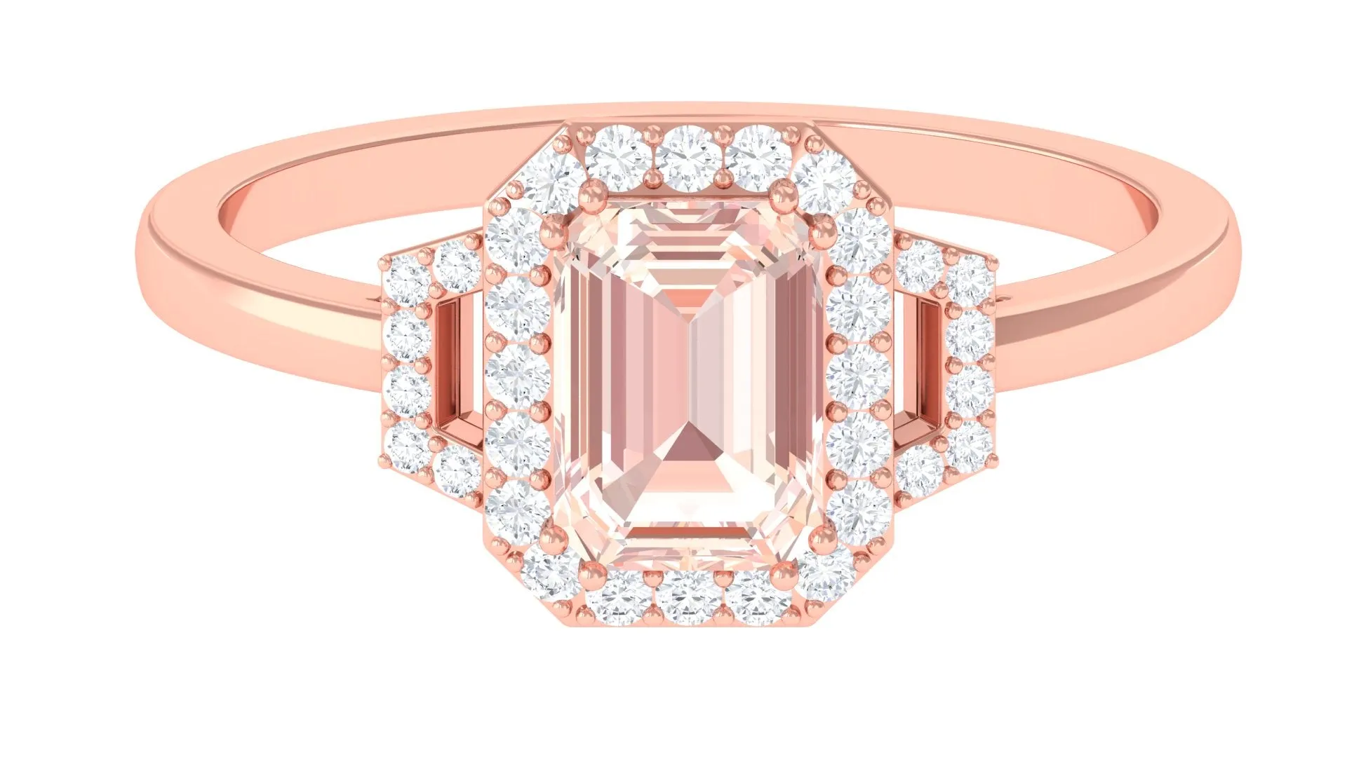 2.25 CT Emerald Cut Morganite Cocktail Engagement Ring with Diamond