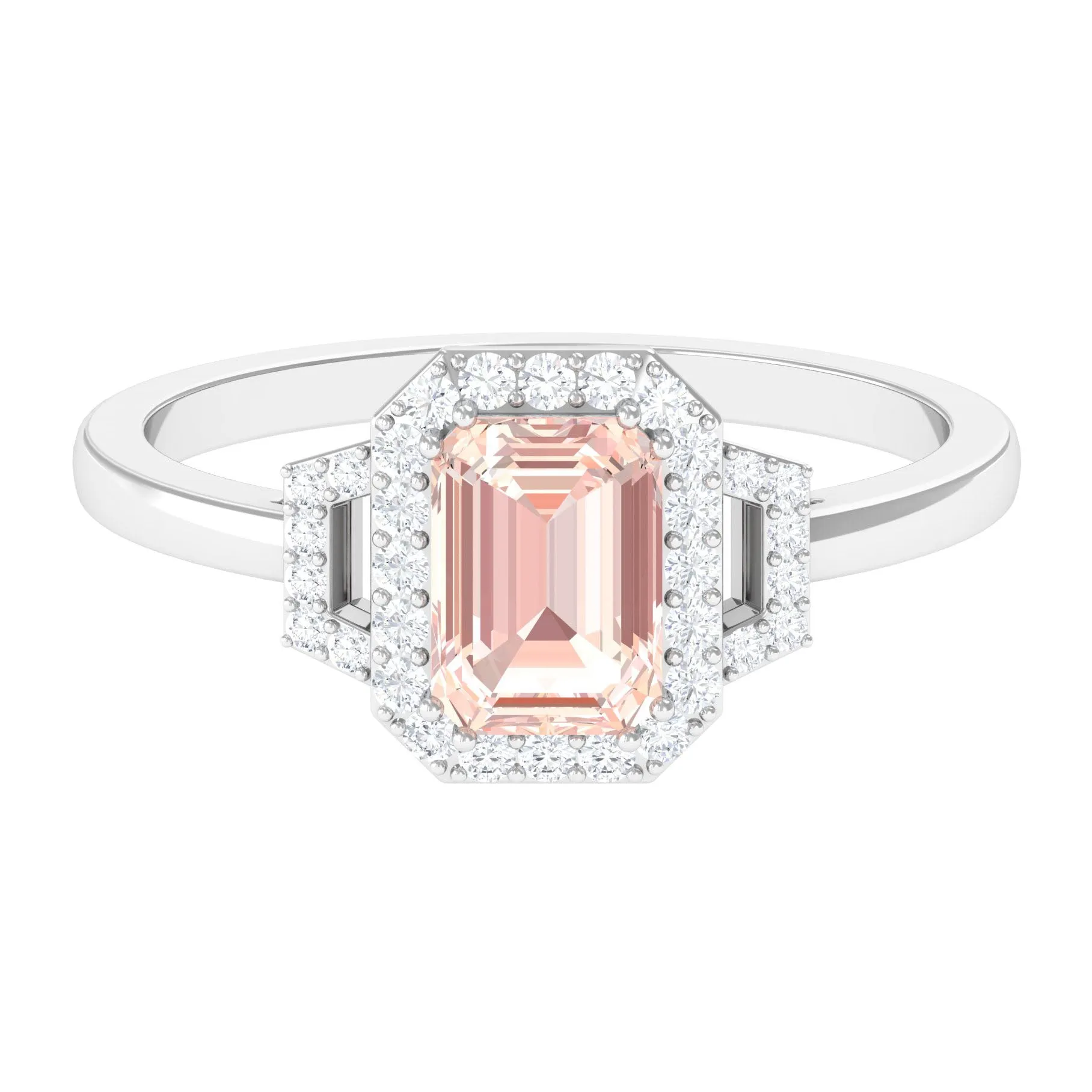 2.25 CT Emerald Cut Morganite Cocktail Engagement Ring with Diamond