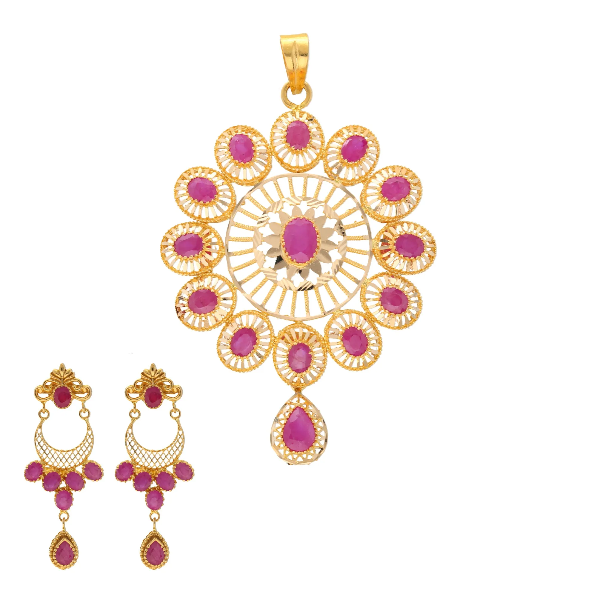 22K Yellow Gold & Ruby Pendant Set (20.5gm)