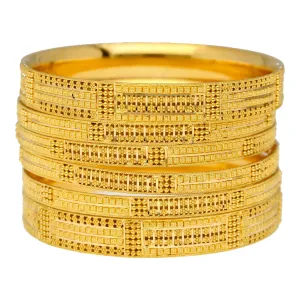 22K Yellow Gold Artisan Bangle Set of 6 (91.7 grams)