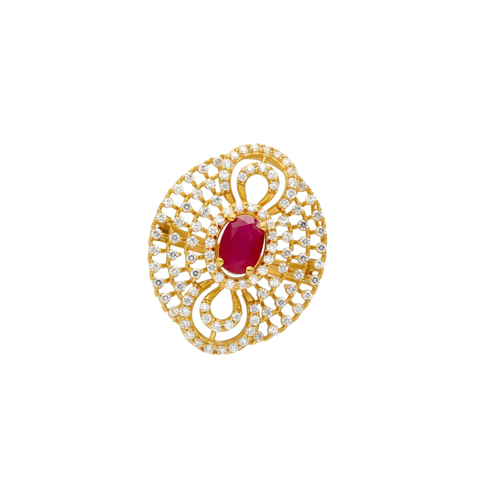 22K Yellow Gold, CZ, and Ruby Cocktail Ring (6.7grams)