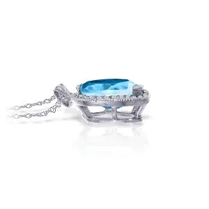 2.4 Carat 14K Solid White Gold Strong Link Blue Topaz Diamond Necklace