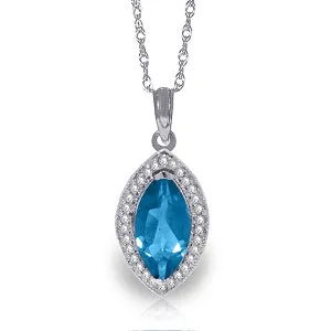 2.4 Carat 14K Solid White Gold Strong Link Blue Topaz Diamond Necklace