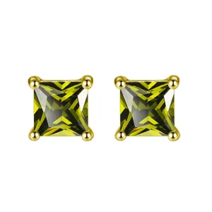 24k Yellow Gold Plated 2 Cttw Peridot Square Stud Earrings