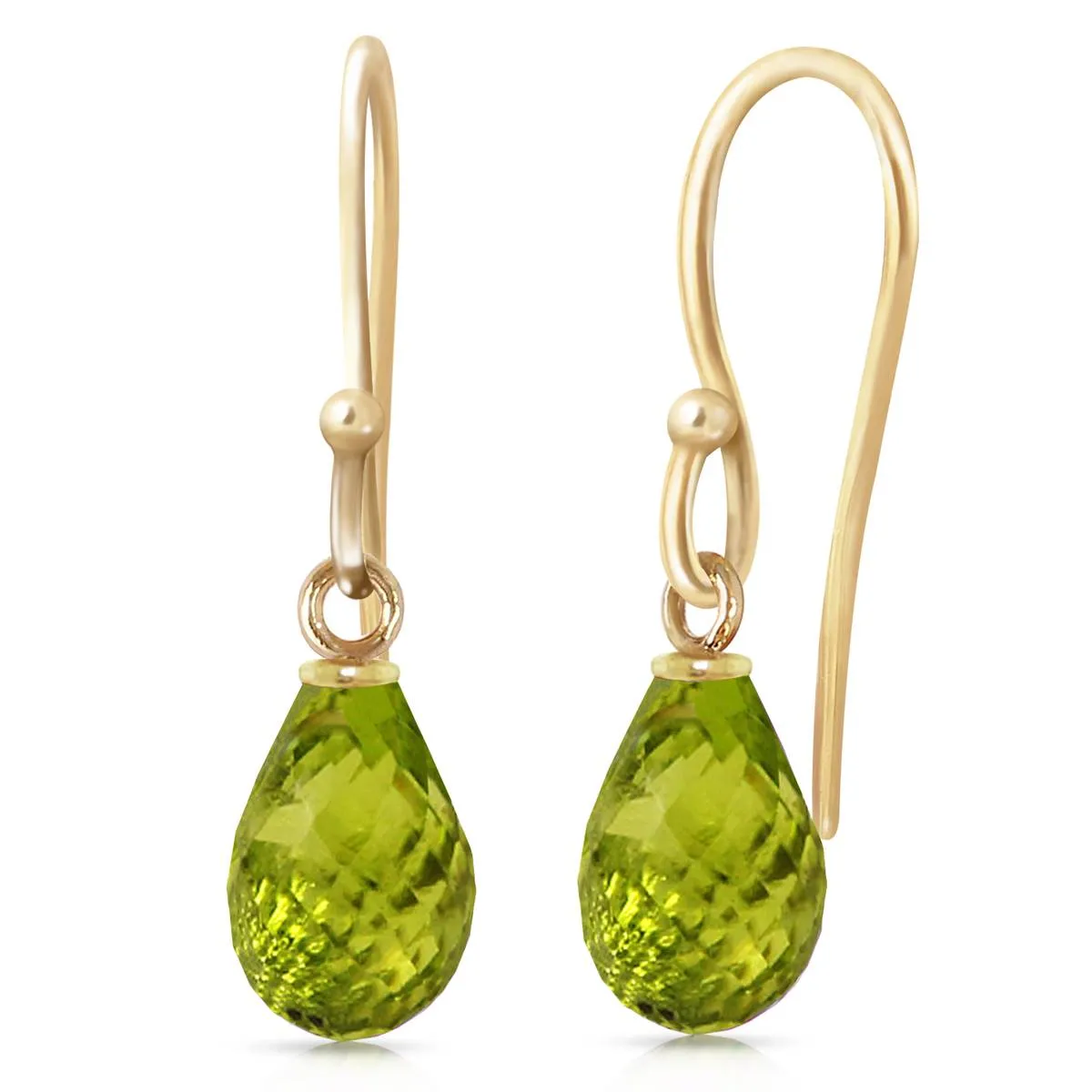 2.7 Carat 14K Solid Yellow Gold Fish Hook Earrings Peridot