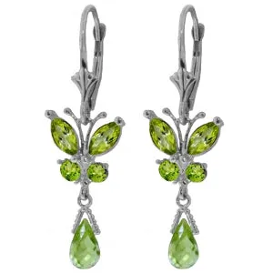 2.74 Carat 14K Solid White Gold Butterfly Earrings Natural Peridot