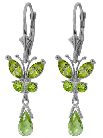 2.74 Carat 14K Solid Yellow Gold Butterfly Earrings Natural Peridot