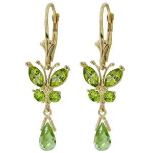 2.74 Carat 14K Solid Yellow Gold Butterfly Earrings Natural Peridot