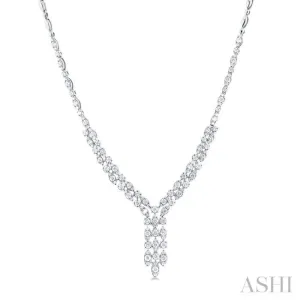 3 1/6 ctw Triple Row Drop Round Cut Diamond Necklace in 14K White Gold