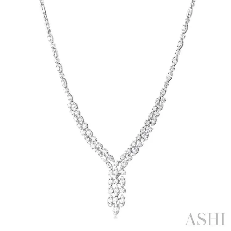 3 1/6 ctw Triple Row Drop Round Cut Diamond Necklace in 14K White Gold