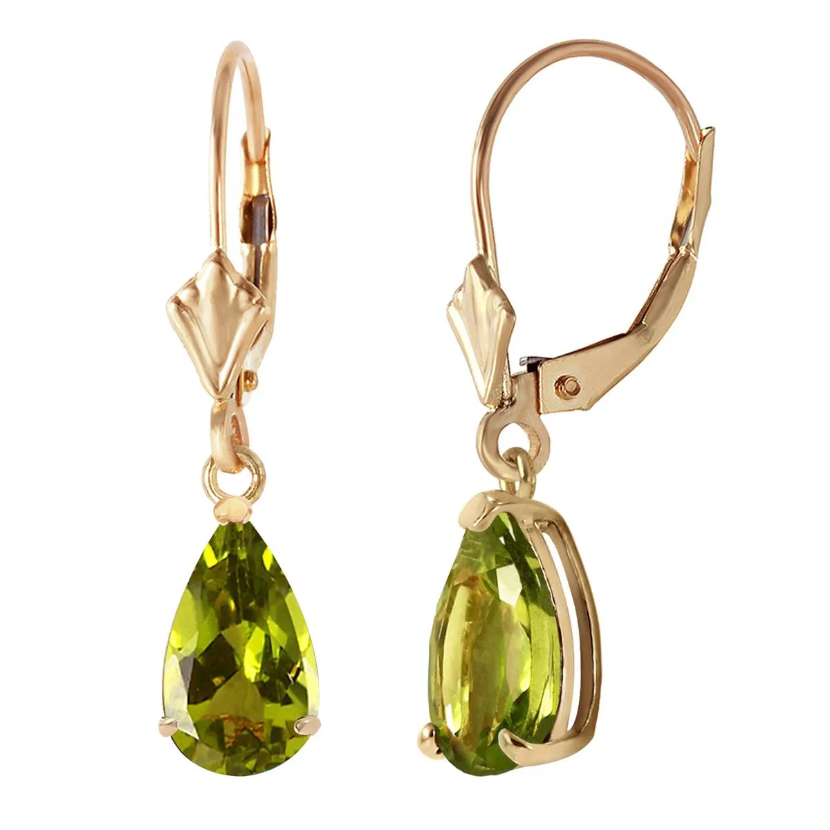 3 Carat 14K Solid Yellow Gold Green Grass Peridot Earrings