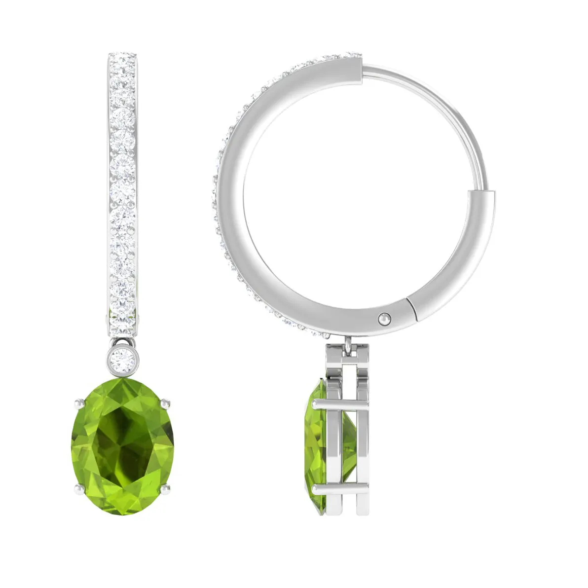 3 CT Oval Peridot Hoop Drop Earrings with Diamond