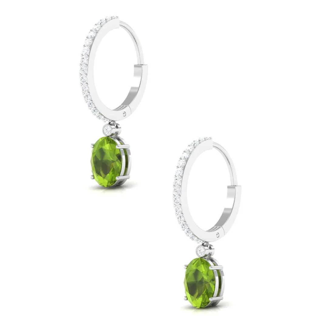 3 CT Oval Peridot Hoop Drop Earrings with Diamond