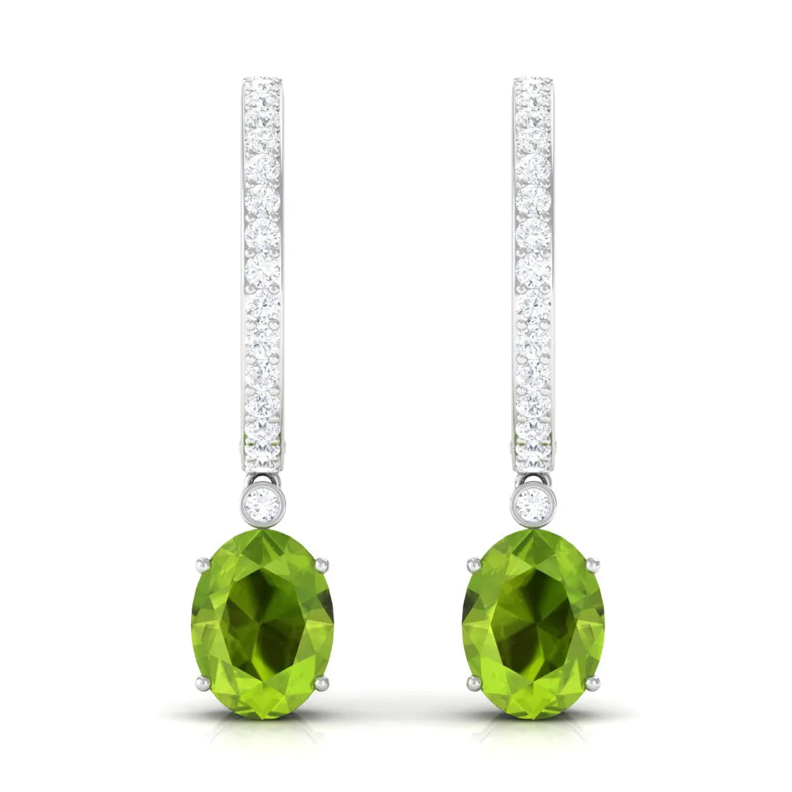 3 CT Oval Peridot Hoop Drop Earrings with Diamond