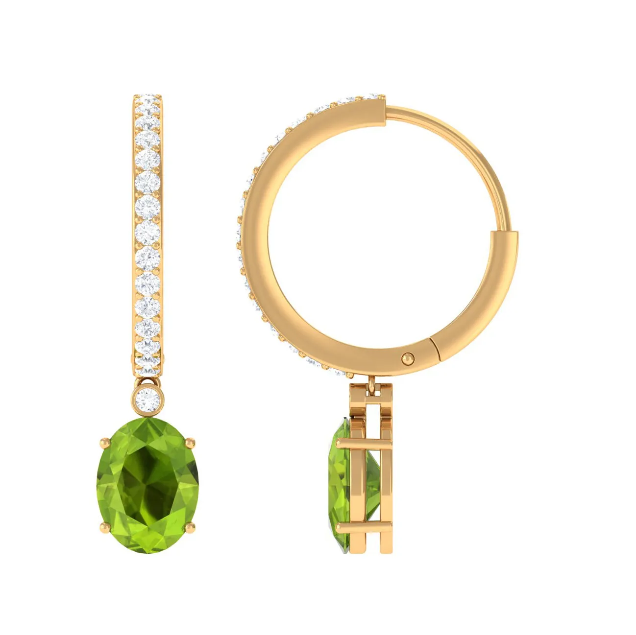 3 CT Oval Peridot Hoop Drop Earrings with Diamond