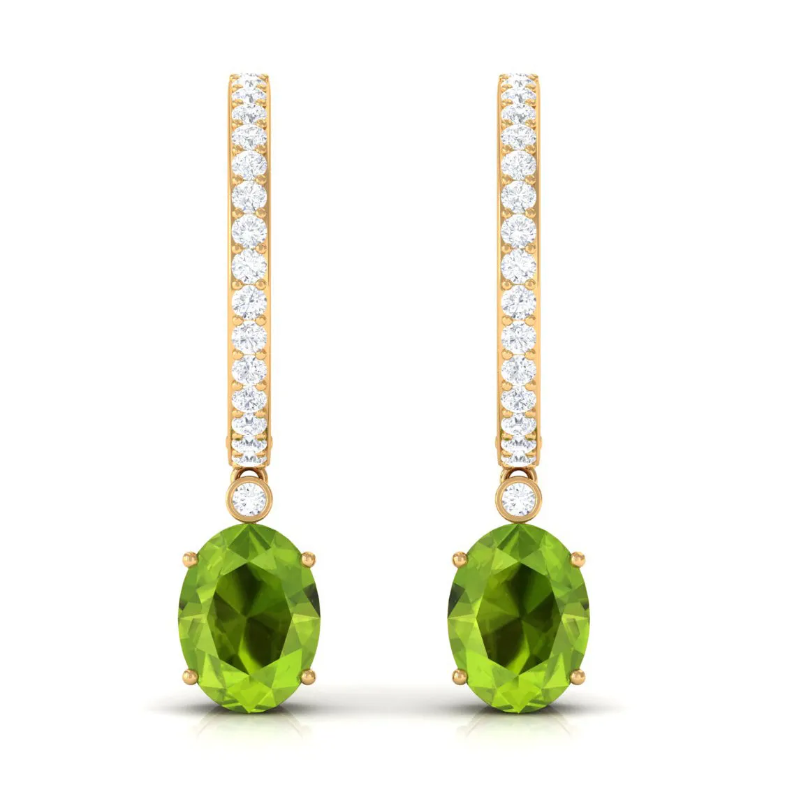 3 CT Oval Peridot Hoop Drop Earrings with Diamond