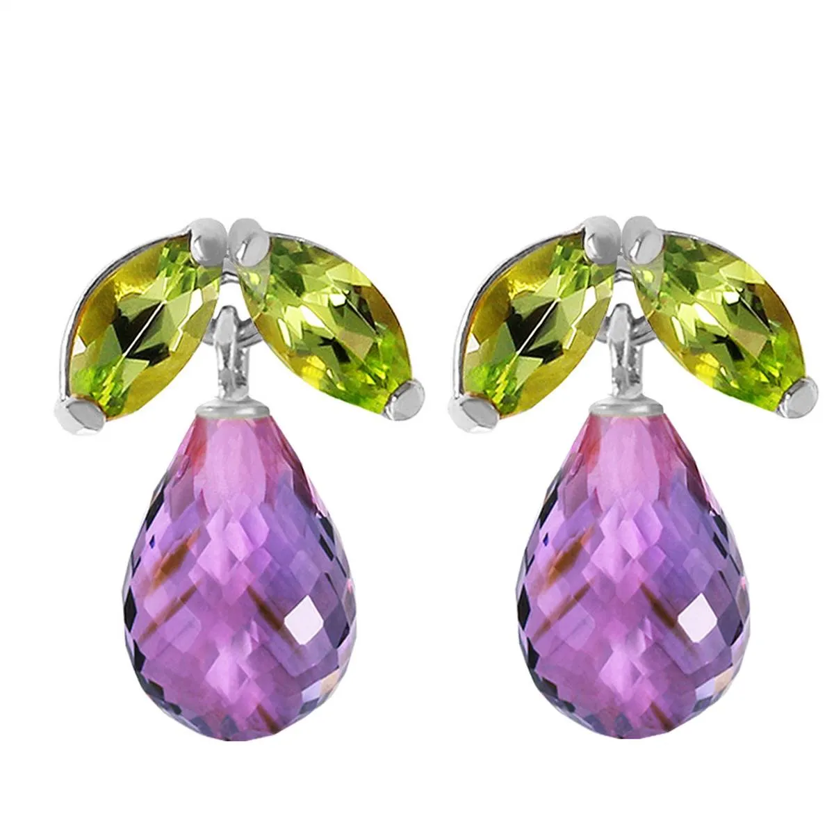 3.4 Carat 14K Solid White Gold Stud Earrings Peridot Amethyst