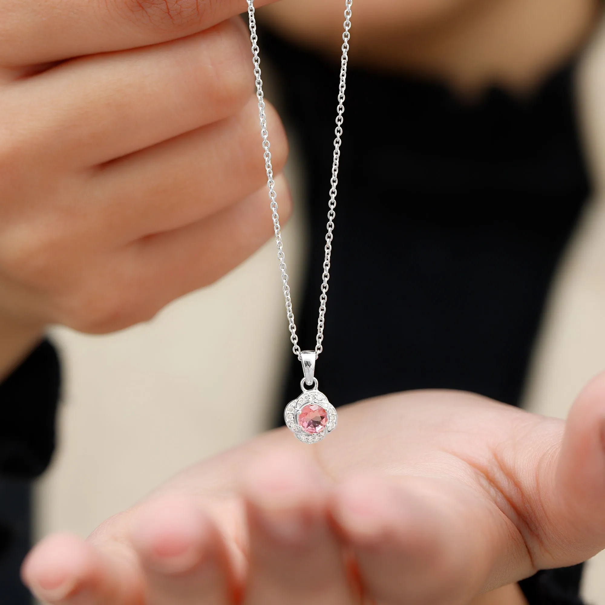 3/4 CT Pink Sapphire and Diamond Minimal Floral Pendant