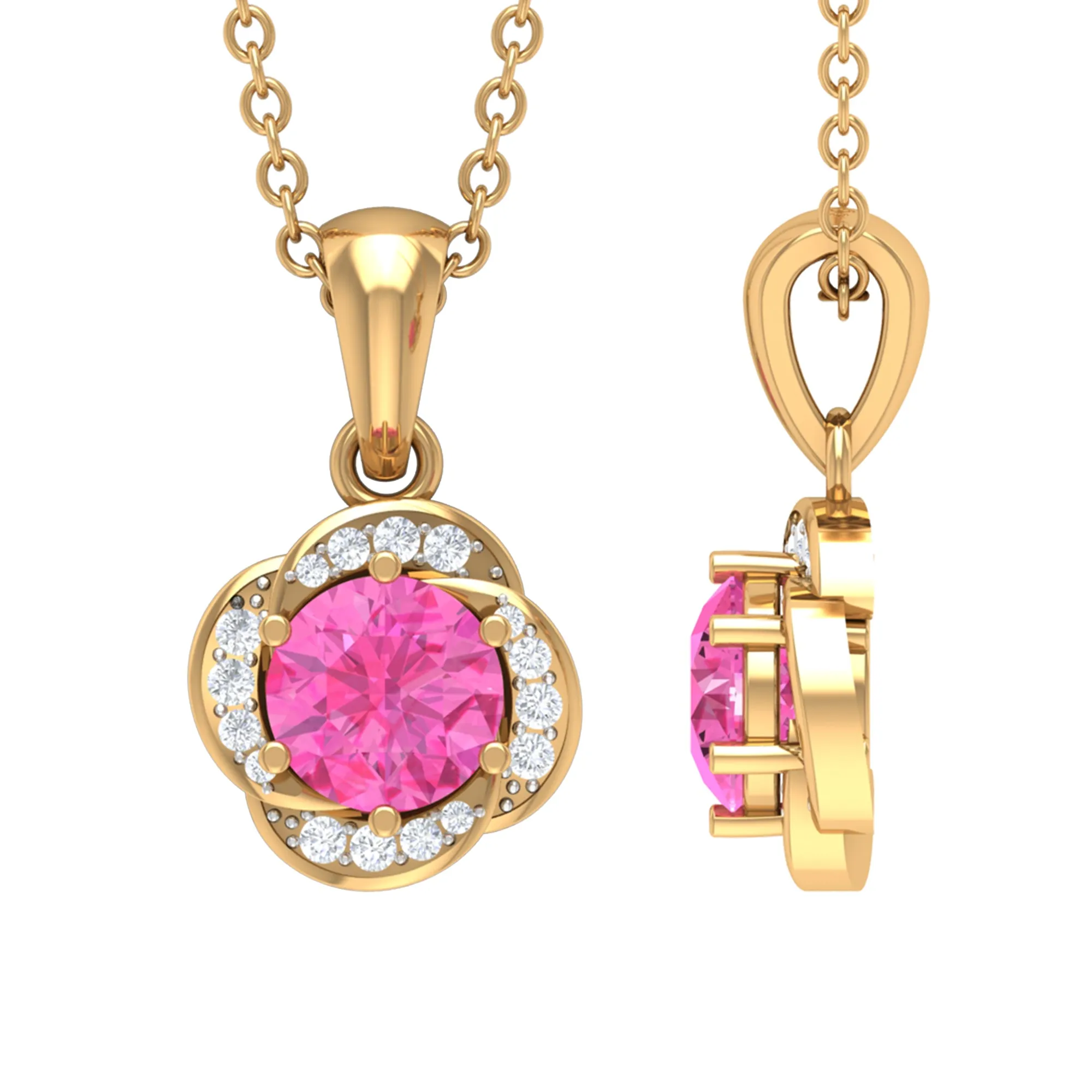 3/4 CT Pink Sapphire and Diamond Minimal Floral Pendant