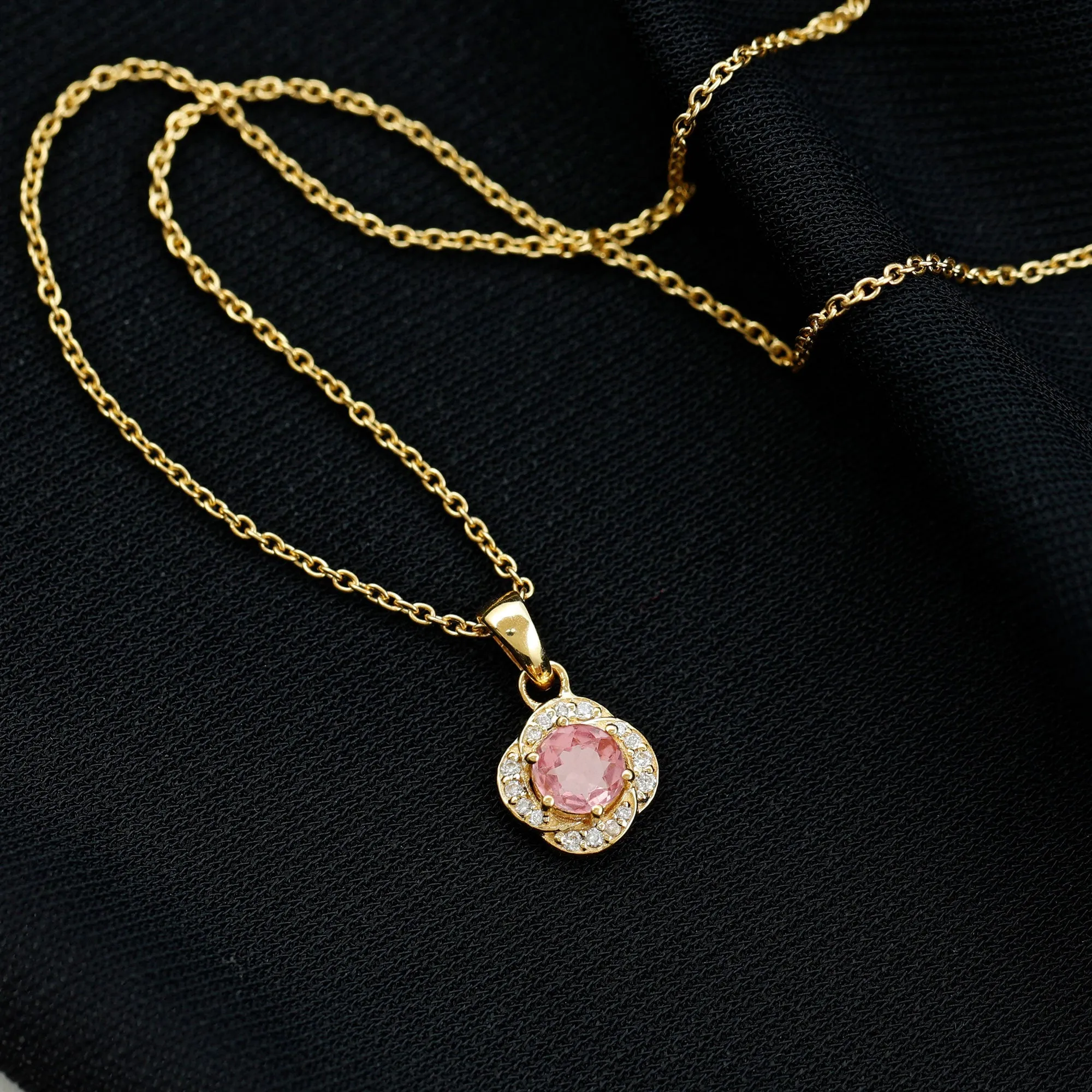 3/4 CT Pink Sapphire and Diamond Minimal Floral Pendant