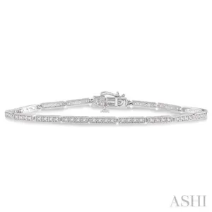 3/4 Ctw Bar Link Round Cut Diamond Bracelet in 10K White Gold