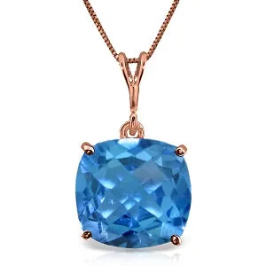 3.6 Carat 14K Solid Rose Gold Necklace Natural Checkerboard Cut Blue Topaz