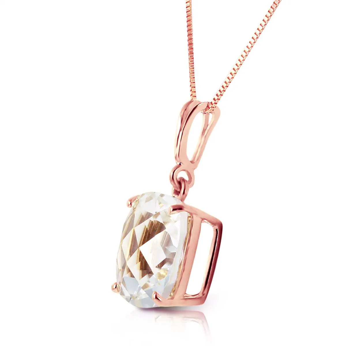 3.6 Carat 14K Solid Rose Gold Necklace Natural Checkerboard Cut White Topaz